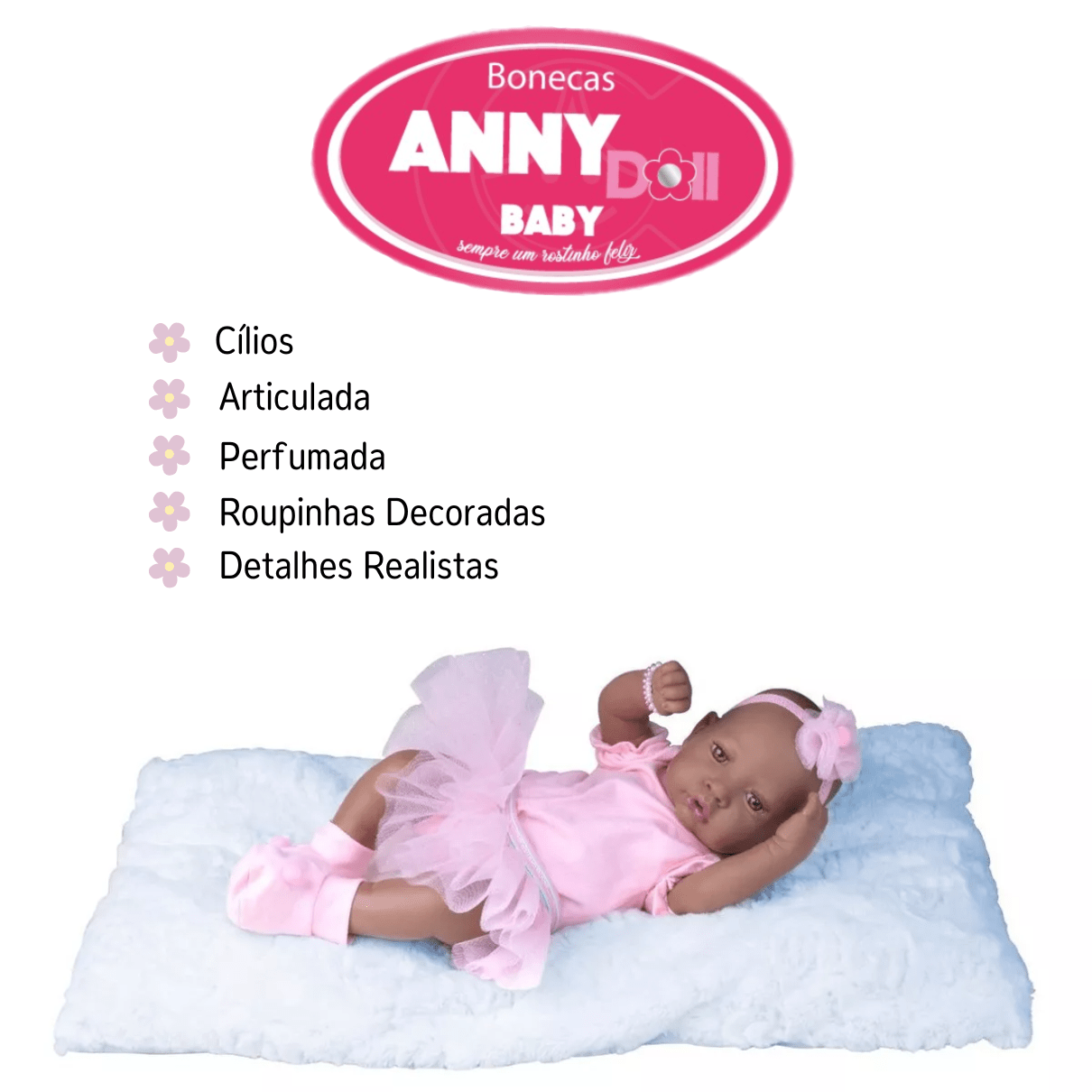 Boneca Bebê Reborn Anny Doll Baby com Macacão - Cotiplás