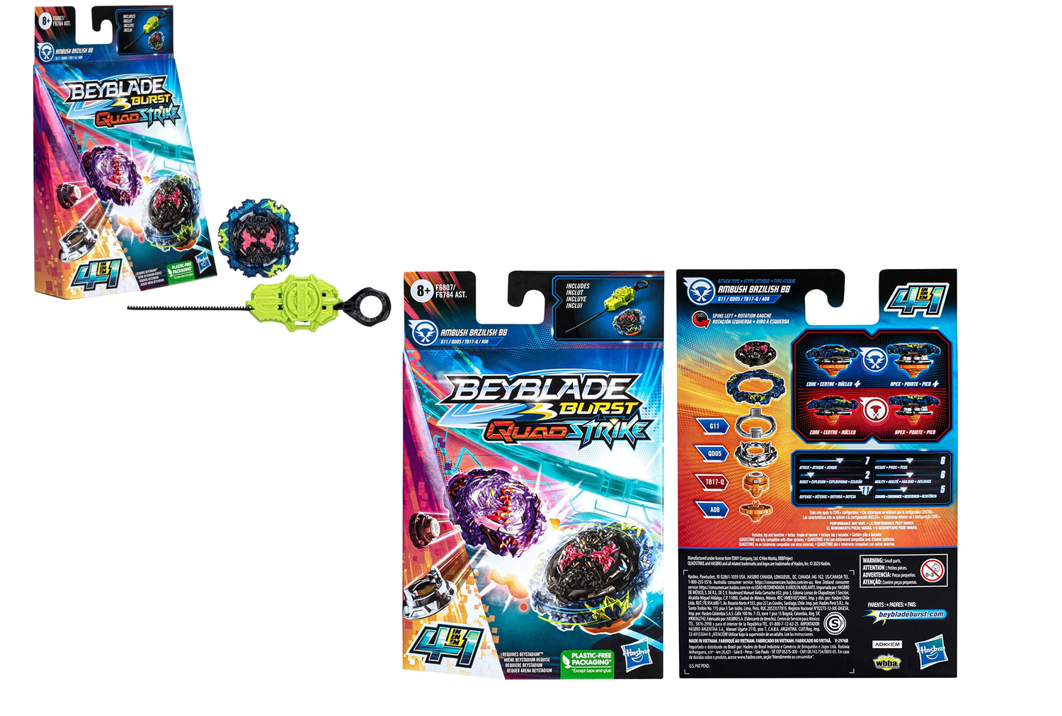 Conjunto com 2 BeyBlade Burst QuadStrike - Ambush Achilles A8 Vs