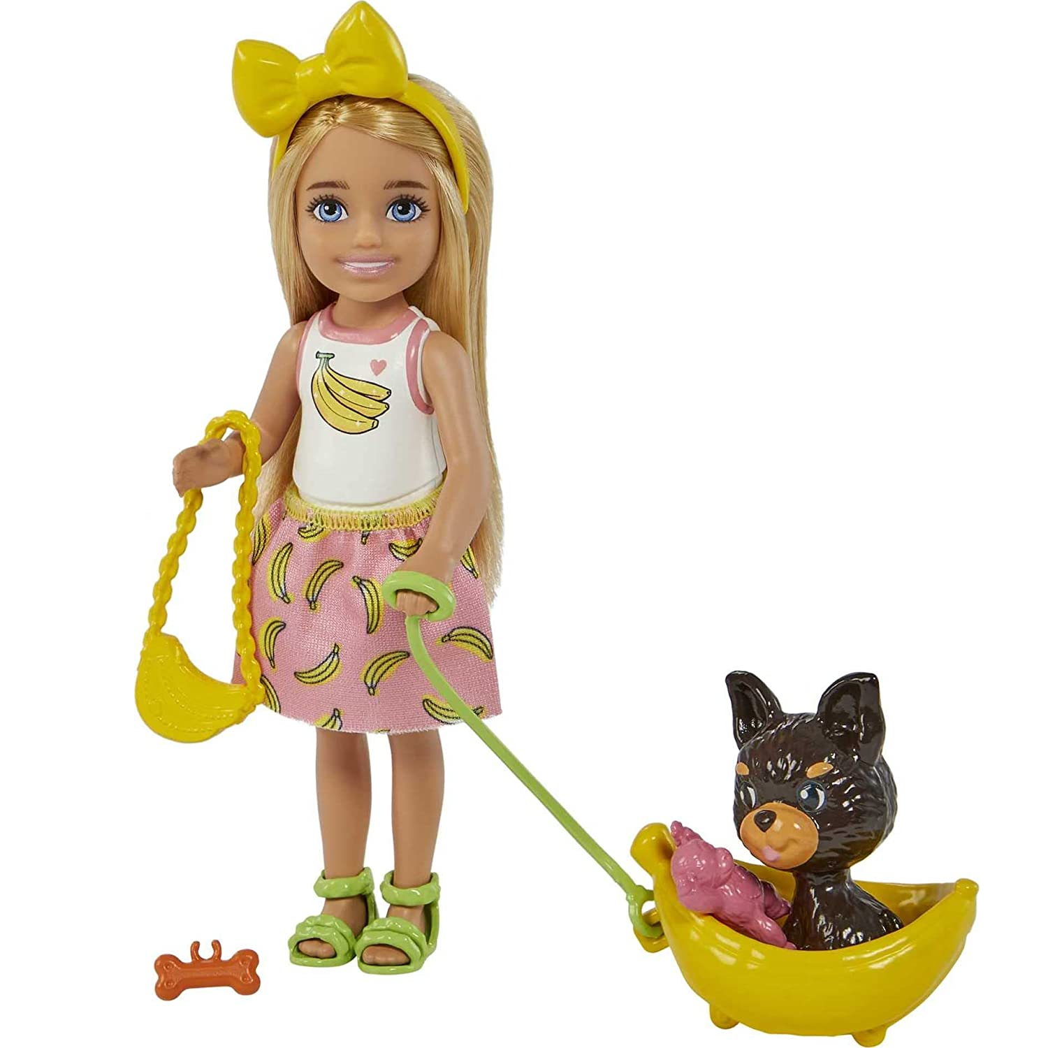 Boneca Barbie Chelsea Morena 14 cm Fantasia de Bolo Cachorrinho