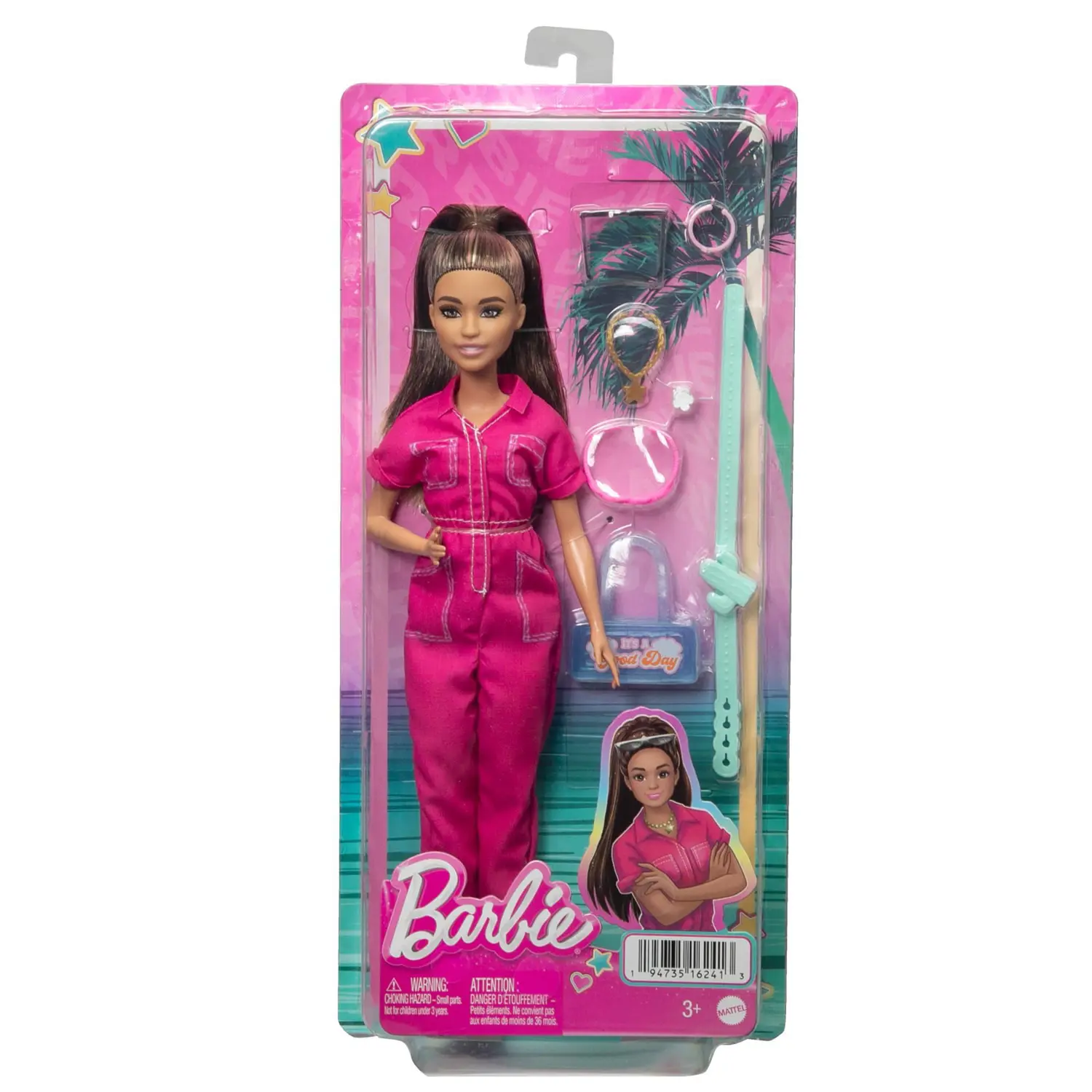 Boneca barbie fashion and beauty vestido preto com estampa rosa mattel