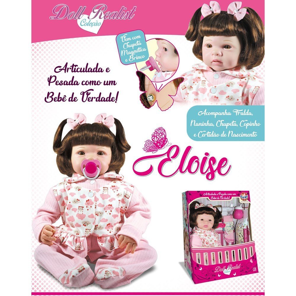 Boneca Bebê Reborn Eloise Coleção Doll Realist - Sid-nyl - Happily  Brinquedos