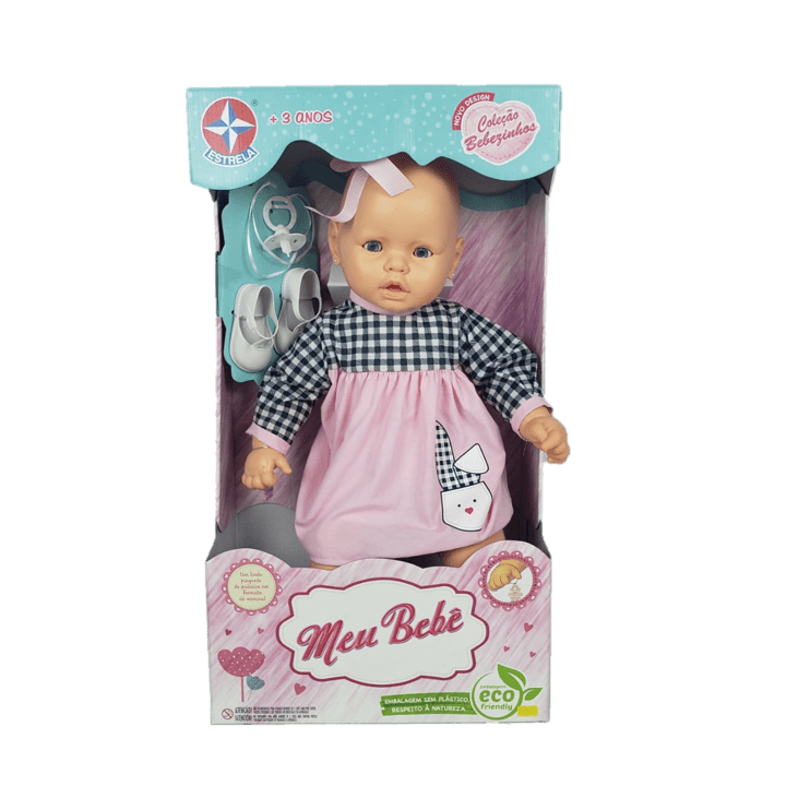 Boneca Meu Bebê Branco Vestido Rosa 60 cm Estrela