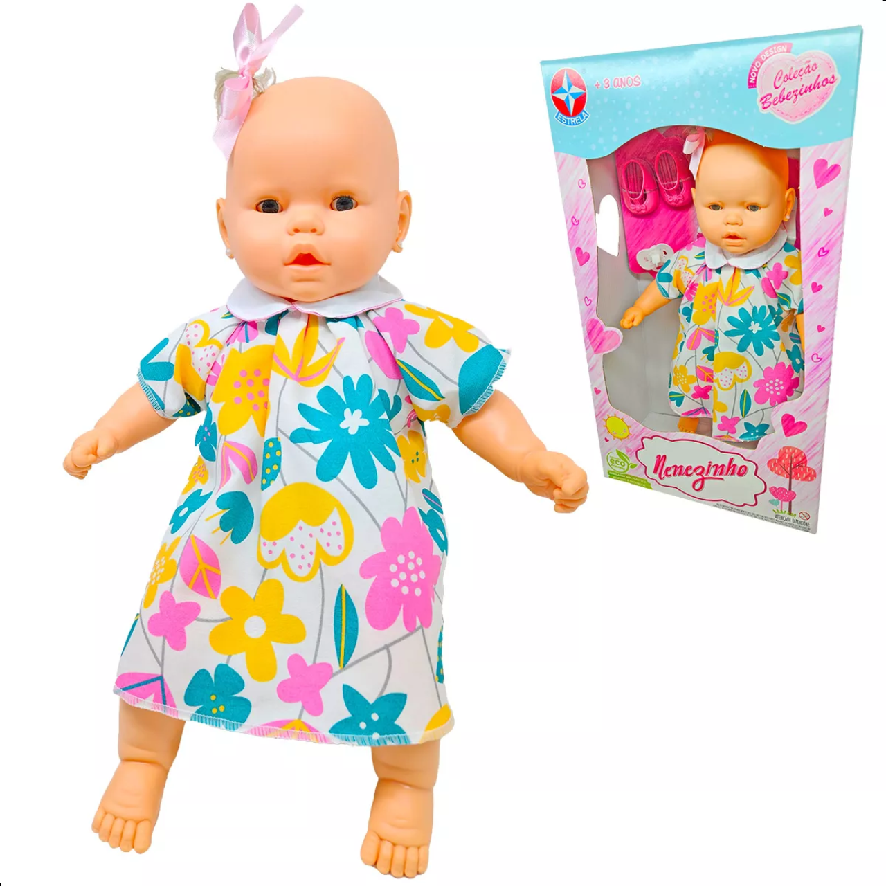 Boneca Nenezinho Branco Vestido Colorido Estrela Boneca Nenezinho Branco Vestido Colorido Estrela