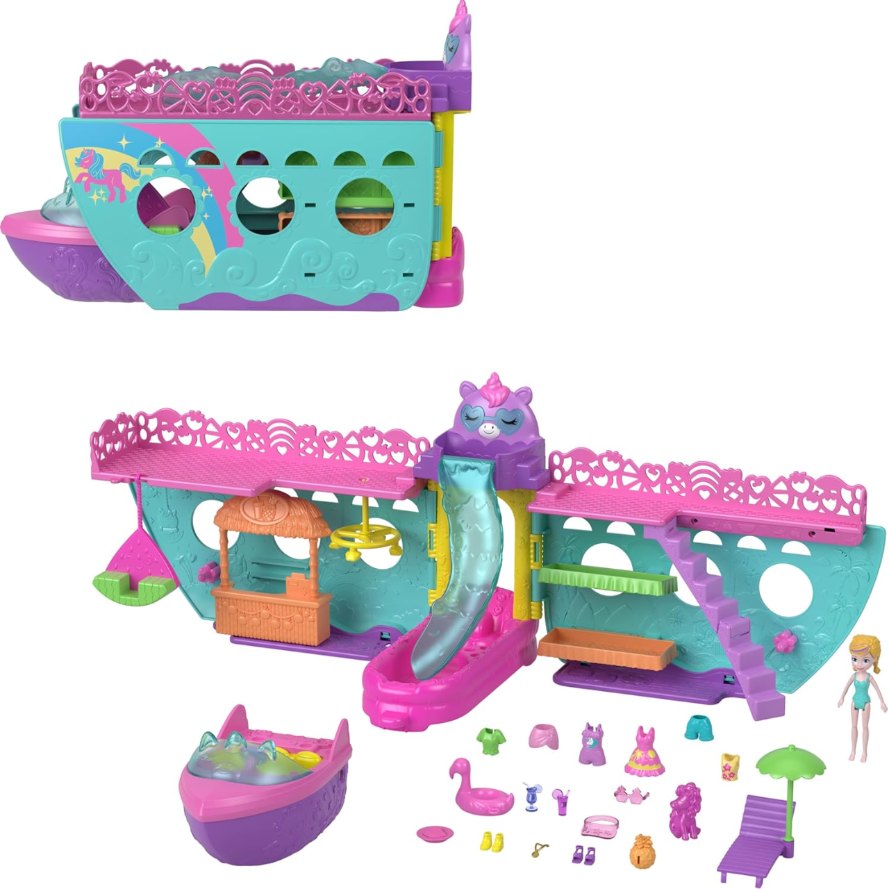 Conjunto Barco Unicórnio Polly Pocket Mattel Conjunto Barco Unicórnio Polly Pocket Mattel