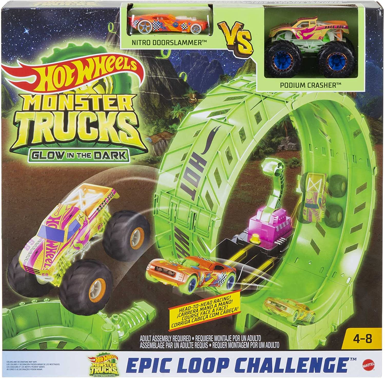 Conjunto de jogo Monster Jam Garagem com camião monstro, luzes e