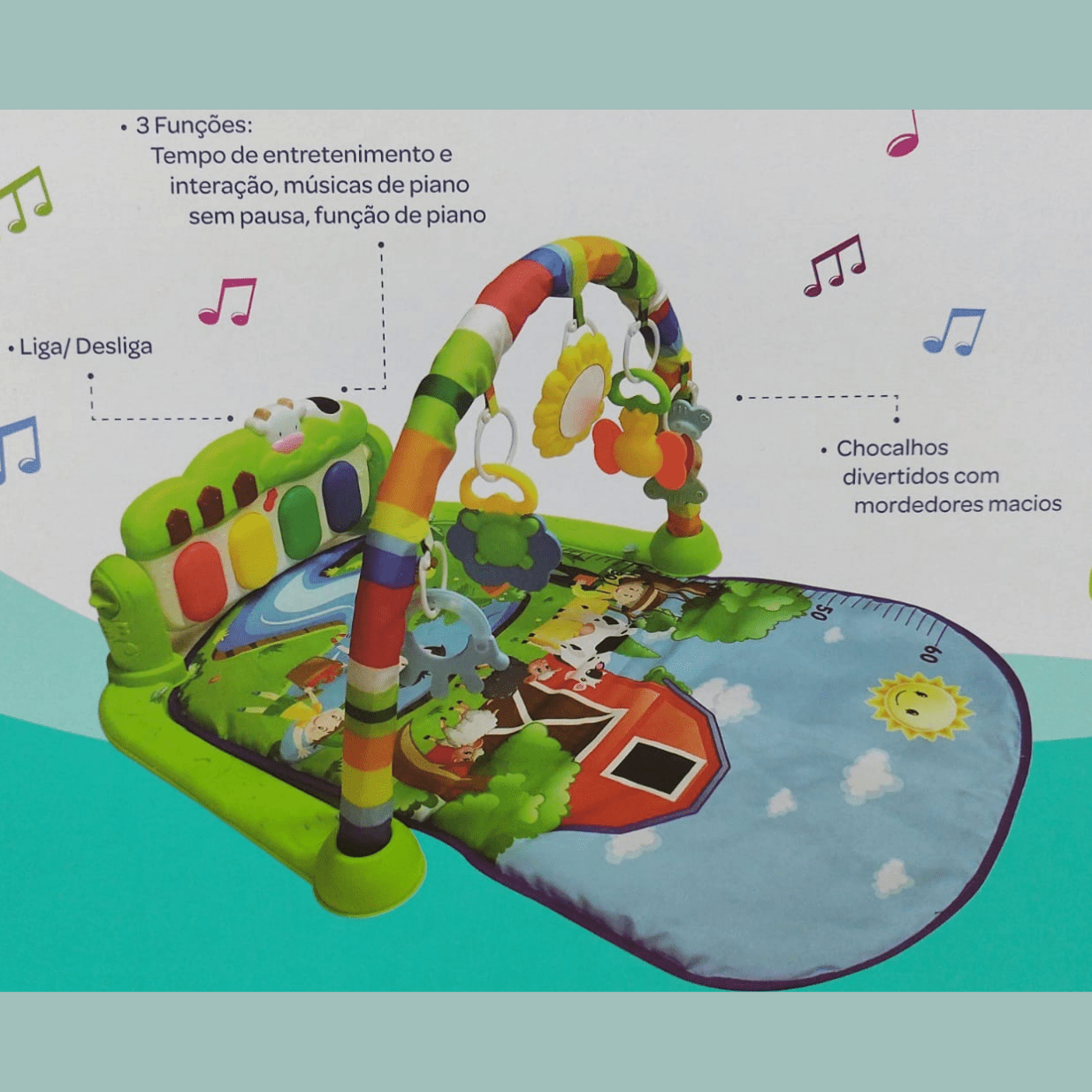 Tapete de Atividades com Piano Musical Infantil Animais Verde Baby