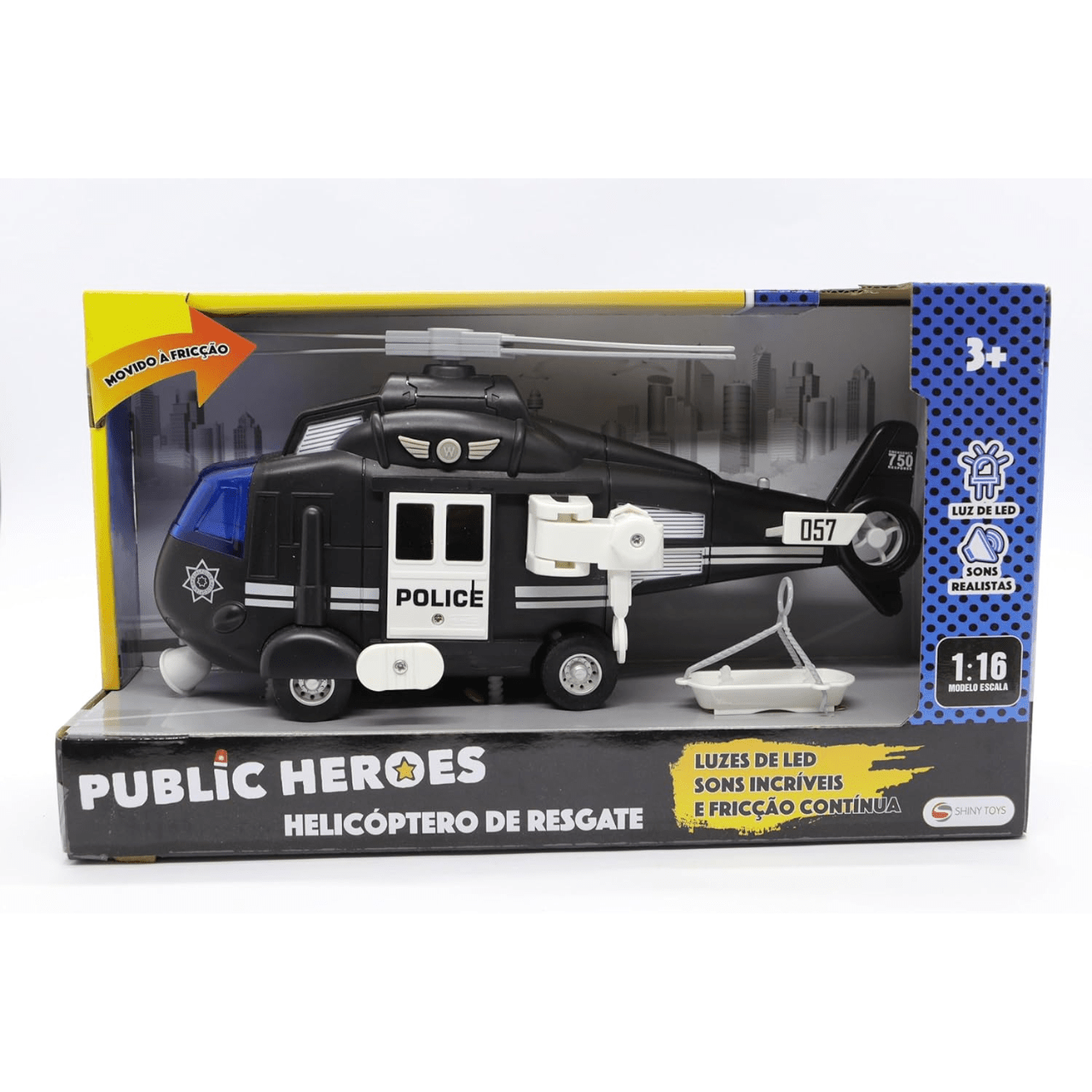 Helicóptero de Resgate Public Heroes Com Luz E Som Shiny Toys Helicóptero de Resgate Public Heroes Com Luz E Som Shiny Toys