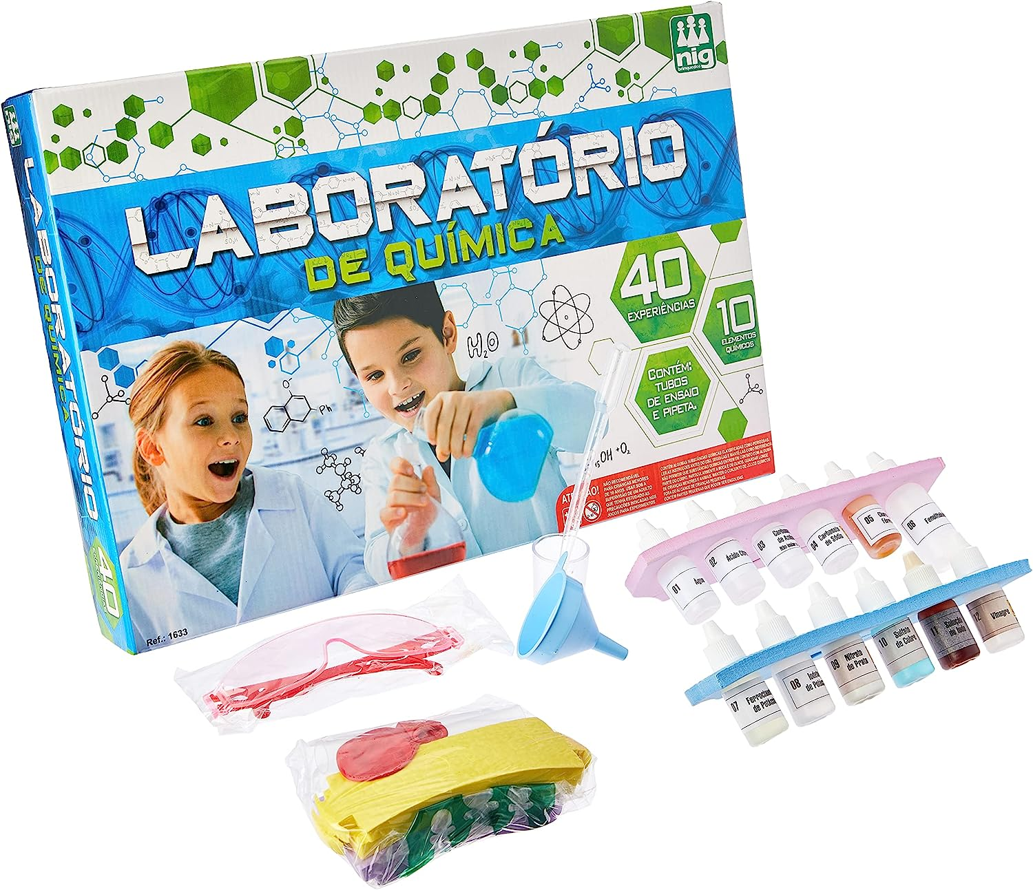 Jogo Laboratório de Química 40 Experiências Nig Brinquedos - Fátima Criança