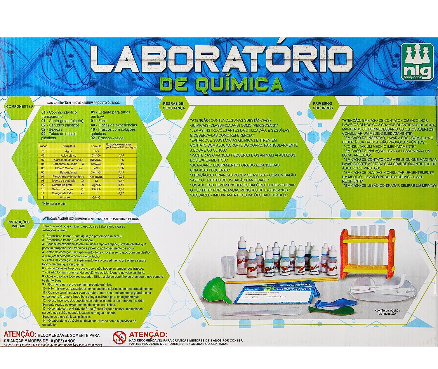 Jogo Laboratório de Química 40 Experiências Nig Brinquedos - Fátima Criança