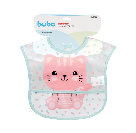 Babador com Pega Migalhas Impermeável Gatinha Buba 