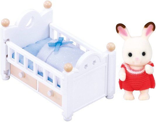 Bebê Coelho Chocolate e Cama Sylvanian Families Epoch 