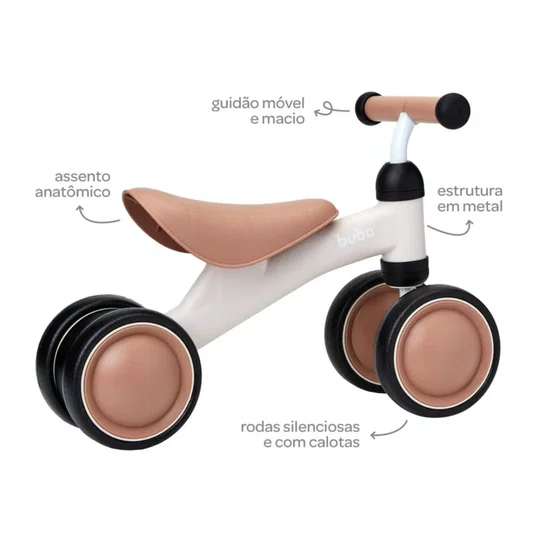 Bicicleta de Equilíbrio 4 Rodas Bege Buba