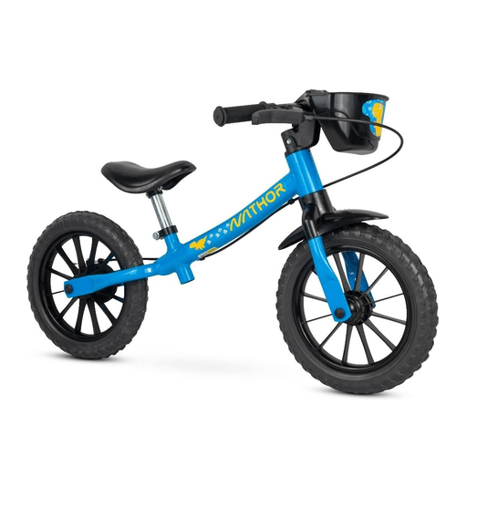 Bicicleta Infantil Balance Bike Masculina Azul Com Cesta Aro 12 Nathor