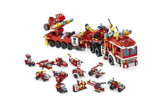 Blocos de Montar Bombeiro 12 em 1 com 557 Peças Multikids