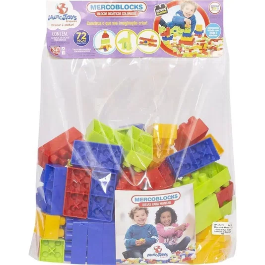 Blocos de Montar Mercoblocks 72 Peças Mercotoys Brinquedos 