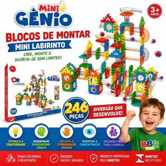 Blocos de Montar Mini Labirinto Corrida de Bolinhas 246 Peças BBR Toys