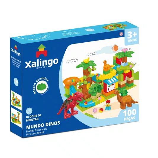 Blocos de Montar Mundo Dinos Blocos Grandes 100 Peças Xalingo 