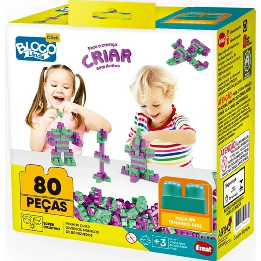 Blocos de Montar Para Crianças Criar sem Limites Blocolândia Click 80 peças Dismat