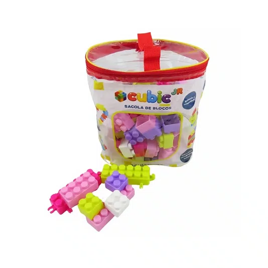 Blocos de Montar Saco com 80 Peças Coloridas Cubic Jr Multikids