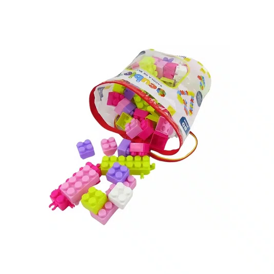 Blocos de Montar Saco com 80 Peças Coloridas Cubic Jr Multikids