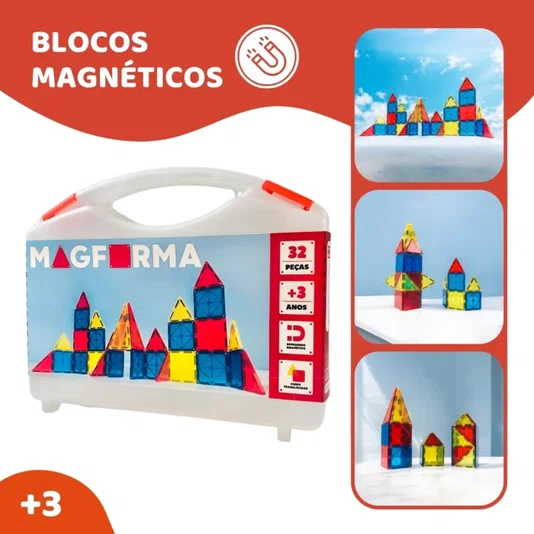 Blocos Magnéticos 32 Peças MagForma Steam Toy 