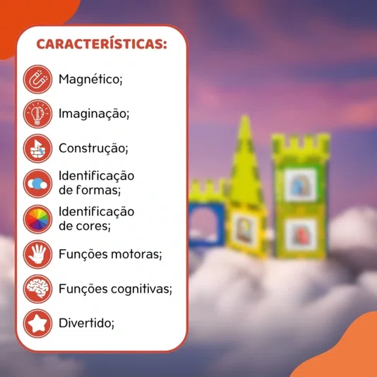  Blocos Magnéticos Castelo 28 Peças MagForma Steam Toy
