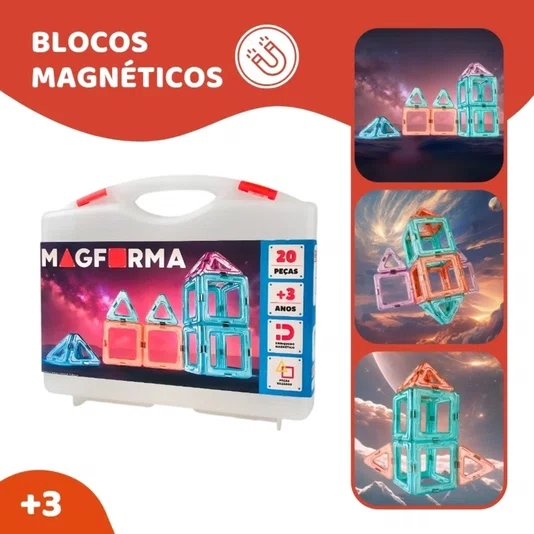 Blocos Magnéticos Vazados 20 Peças MagForma Steam Toy 