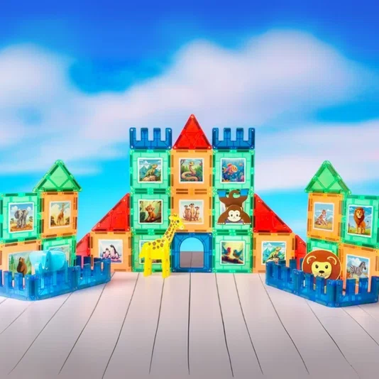 Blocos Magnéticos Zoológico 44 Peças MagForma Steam Toy 