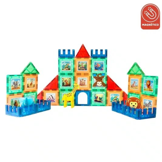 Blocos Magnéticos Zoológico 44 Peças MagForma Steam Toy 