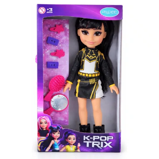 Boneca Aria Preto e Acessórios K-Pop Trix Gold Pupee