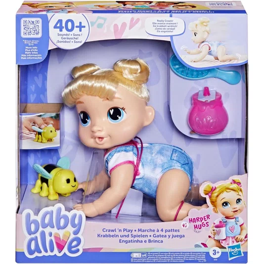 Boneca Baby Alive Engatinha e Brinca Loira Harper Hugs Hasbro
