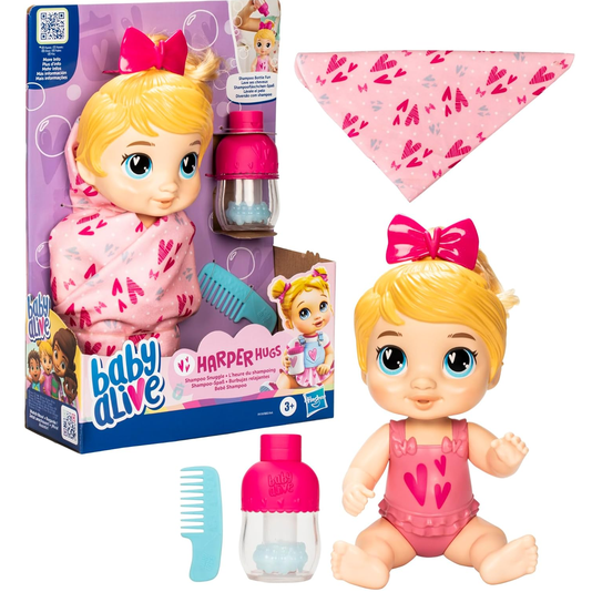 Boneca Baby Alive Harper Hugs Bebê Shampoo Loira Hasbro
