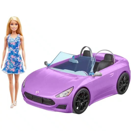 Boneca Barbie Com Carro Conversível Roxo Mattel