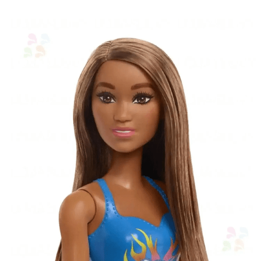 Boneca Barbie Praia Maiô Azul Morena Mattel