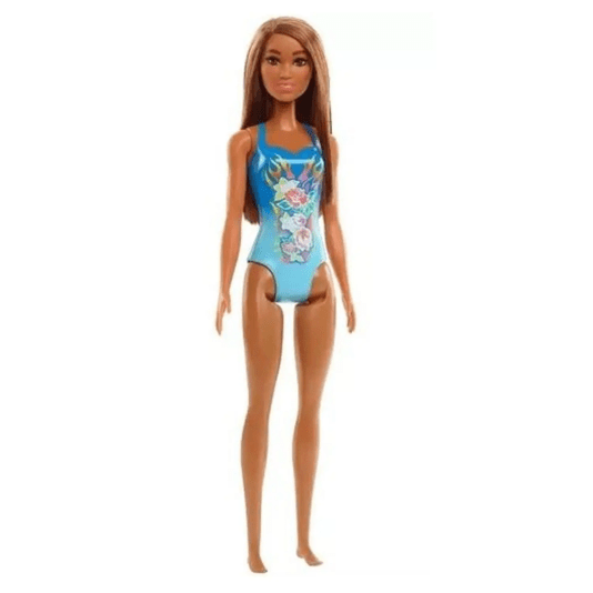 Boneca Barbie Praia Maiô Azul Morena Mattel
