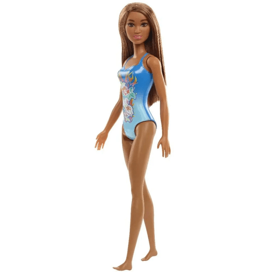 Boneca Barbie Praia Maiô Azul Morena Mattel