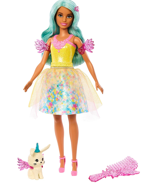 Boneca Barbie Roupa Amarela Conto de Fadas Um Toque de Mágica Mattel