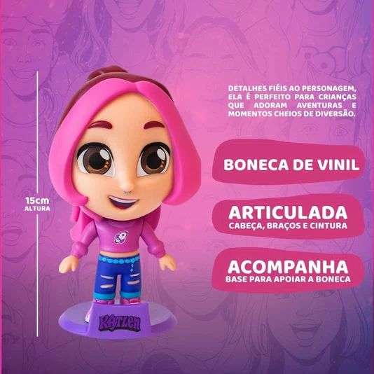 Boneca Katlen em Vinil Dos Rosa 15 cm Algazarra