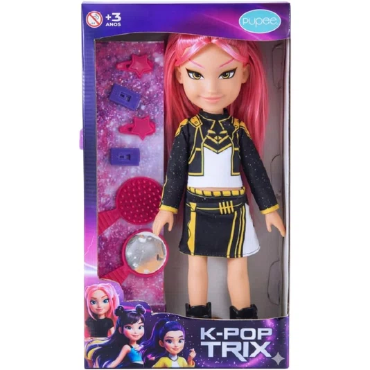 Boneca Sora Rosa e Acessórios K-Pop Trix Gold Pupee