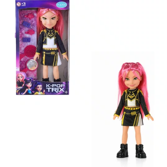 Boneca Sora Rosa e Acessórios K-Pop Trix Gold Pupee