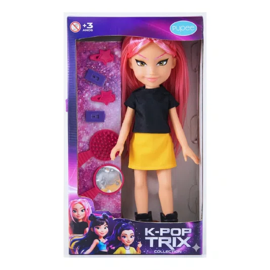 Boneca Sora Rosa Estilo Fashion e Acessórios K-Pop Trix Gold Pupee