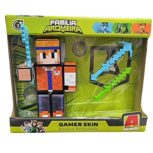 Boneco Hey Davi com Acessórios Família Arqueira Gamer Skin 15 cm Algazarra