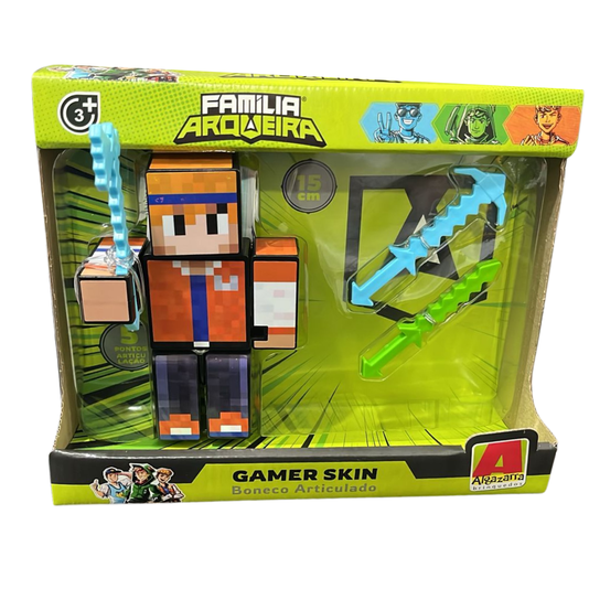 Boneco Hey Davi com Acessórios Família Arqueira Gamer Skin 15 cm Algazarra