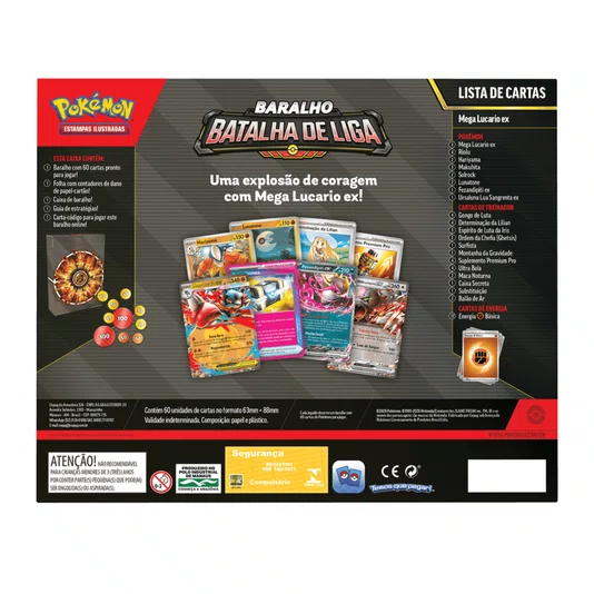 Box Pokémon Batalha de Liga Mega Lucario Ex 60 Cartas Copag