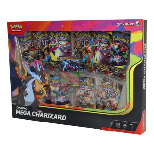 Box Pokémon Coleção Mega Charizard X 61 Cartas Copag