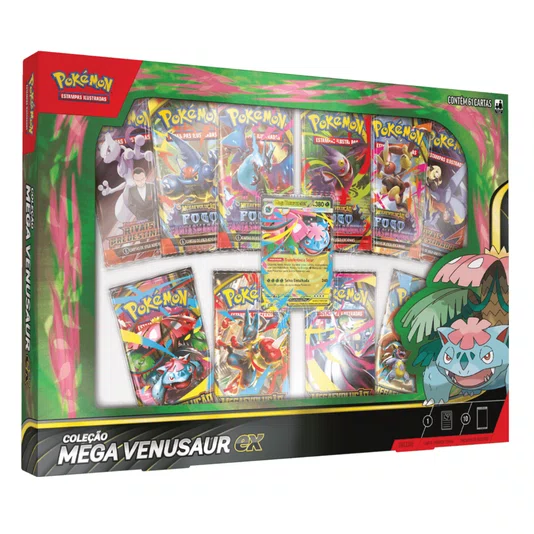 Box Pokémon Coleção Mega Venusaur EX 61 Cartas Copag 