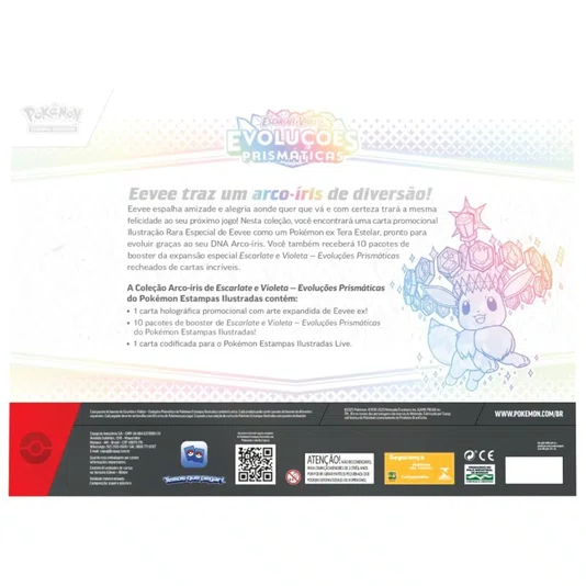 Box Pokémon Evoluções Prismáticas EV Coleção Arco-Íris 61 Cartas Copag