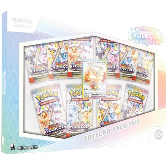 Box Pokémon Evoluções Prismáticas EV Coleção Arco-Íris 61 Cartas Copag