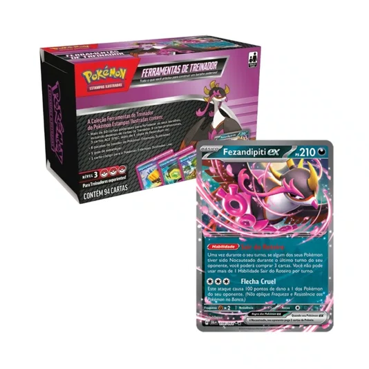 Box Pokémon Ferramentas de Treinador Fezandipiti Ex 94 Cartas Copag