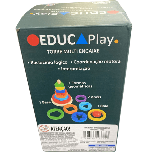 Brinquedo Montessori Torre Multi Encaixe Educa Play Polibrinq 